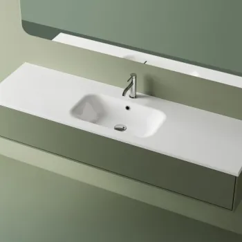 Lavoar baie din compozit 161x46 cm, alb lucios, dreptunghiular, montaj suspendat incastrat Foglia Special 161 imagine