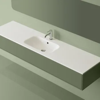 Lavoar baie din compozit 181x46 cm, alb lucios, dreptunghiular, montaj suspendat incastrat Foglia Special 181 imagine