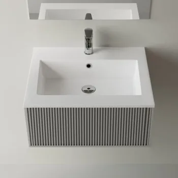 Lavoar baie din compozit 60x50 cm, alb mat, dreptunghiular, montaj suspendat incastrat, Foglia Pure 60 imagine