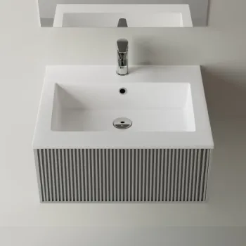 Lavoar baie din compozit 60x50 cm, alb mat, dreptunghiular, montaj suspendat incastrat, Foglia Pure 60 imagine