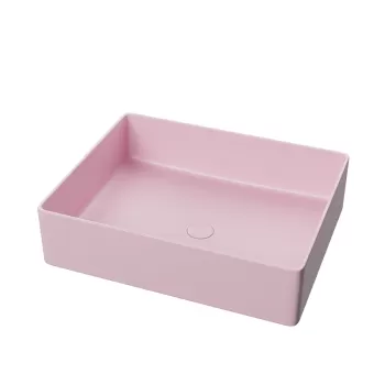 Lavoar baie dreptunghiular pe blat, roz mat, ventil inclus, Foglia, Color imagine