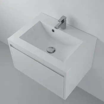 Lavoar baie incastrat 60x45 cm, alb lucios, din compozit, Foglia Yrsa imagine