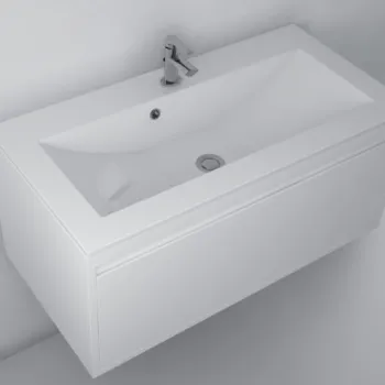 Lavoar baie incastrat 90x45 cm, alb, din compozit, Foglia Yrsa imagine