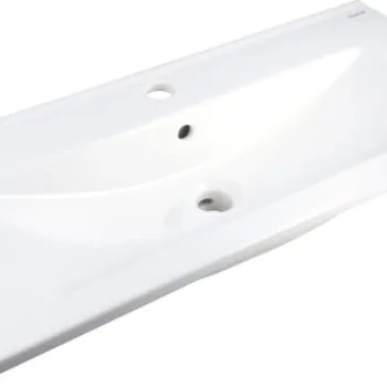 Lavoar baie incastrat, ceramic, cu gaura pentru baterie, 81.5x36 cm, alb, Deante Tubo imagine