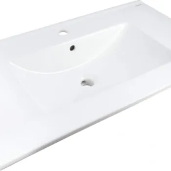 Lavoar baie incastrat, ceramic, cu gaura pentru baterie, 81.5x47 cm, alb, Deante Tubo imagine