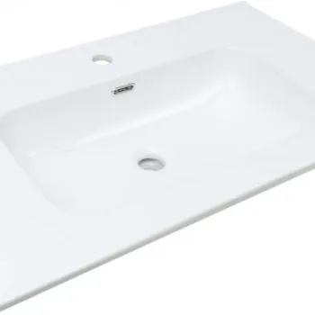 Lavoar baie incastrat, ceramic, cu gaura pentru baterie, 81x46.2 cm, alb, Deante Tubo imagine