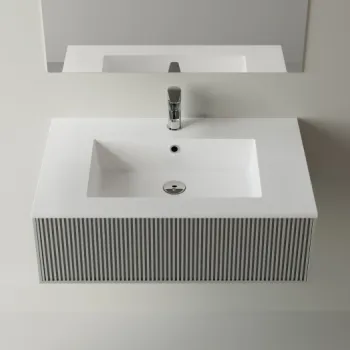 Lavoar baie incastrat din compozit 80x50 cm, alb lucios, dreptunghiular Foglia Pure 80 imagine