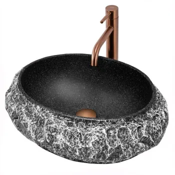 Lavoar baie Mika, oval, negru imitatie piatra, 50 x 38 cm imagine