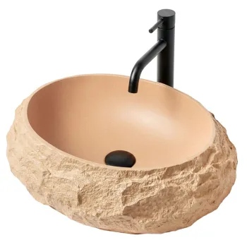Lavoar baie Mika, oval , piatra compozita, bej portocaliu imitatie piatra, 50 x 38,5 cm imagine