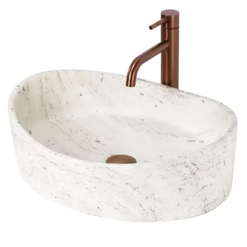 Lavoar baie oval, piatra compozita Artificial Stone, alb bej imitatie piatra,  49 x 37 cm imagine