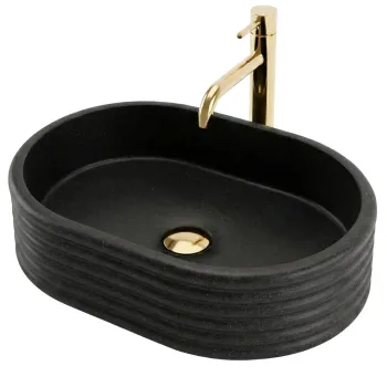 Lavoar baie oval , piatra compozita Artificial Stone, negru imitatie piatra, 50 x 36 cm imagine