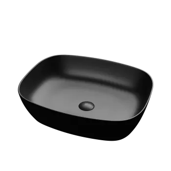 Lavoar baie pe blat, dreptunghiular margini rotunde, negru mat, ventil inclus, Bristol, Foglia imagine