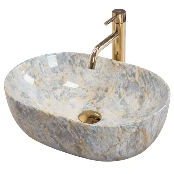 Lavoar baie pe blat oval 48 cm, ceramica sanitara, finisaj lucios, imitatie piatra 48 x 34,5 cm imagine