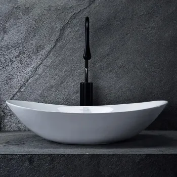 Lavoar baie pe blat Rea Royal 60, design oval, ceramica alba, lucios imagine