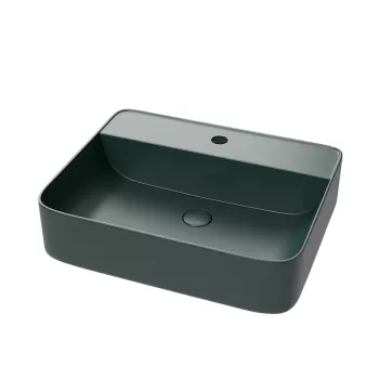 Lavoar baie pe blat, verde inchis mat, dreptunghiular, cu orificiu baterie, ventil inclus, Foglia, Golar imagine