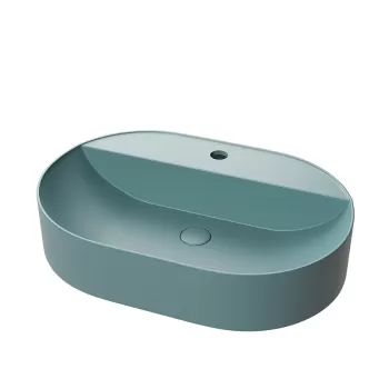 Lavoar baie pe blat, verde mat, cu orificiu baterie, ventil inclus, Foglia, Maurice imagine