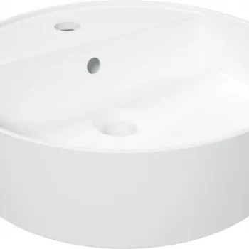 Lavoar ceramic, montare blat, cu gaura pentru baterie, 42x42 cm, alb, Deante Round imagine