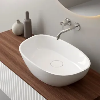 Lavoar compozit cu montare pe blat, 60x36 cm, alb lucios, Foglia Ondo Curve imagine