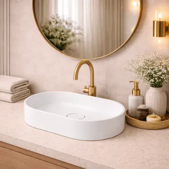 Lavoar compozit cu montare pe blat, 60x38 cm, alb mat, Foglia Terra imagine
