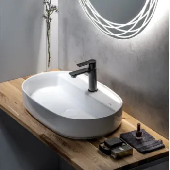 Lavoar cu montaj pe blat 60x40 cm, orificiu pentru baterie, alb, Isvea Infinity imagine