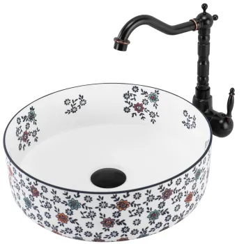 Lavoar cu montare pe balt 36 cm cu model floral multicolor, rotund, Rea Stefania Fiori imagine