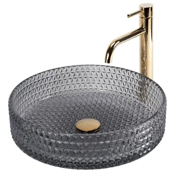 Lavoar cu montare pe blat 39 cm, gri transparent cu finisaj lucios, Rea Cristal imagine