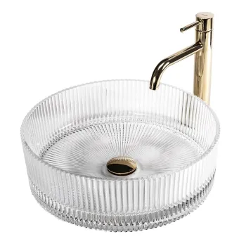 Lavoar cu montare pe blat 39 cm, transparent cu exterior canelat si finisaj lucios, rotund, Rea Ingrid imagine