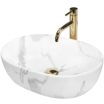 Lavoar cu montare pe blat 48x34 cm, imitatie piatra finisaj lucios, oval, Rea Amelia imagine