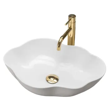 Lavoar cu montare pe blat 51 cm, alb lucios, asimetric, Rea Pearl imagine