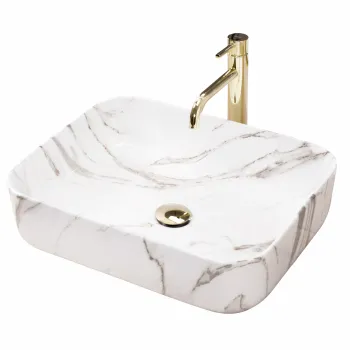 Lavoar cu montare pe blat 51x39 cm, imitatie piatra, finisaj lucios, Rea Demi imagine
