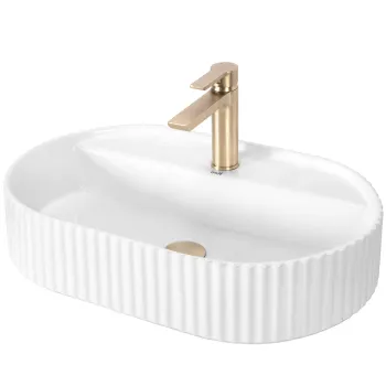 Lavoar cu montare pe blat 60 cm, cu riflaje 3D, alb lucios, Rea Marcela imagine