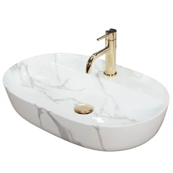 Lavoar cu montare pe blat 61x41 cm, imitatie piatra cu finisaj lucios, Rea Aura imagine