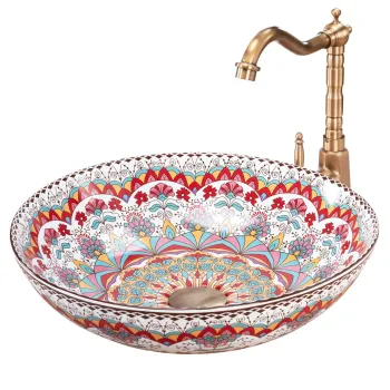 Lavoar cu montare pe blat din ceramica sanitara, cu model, rotund, Rea Peru imagine
