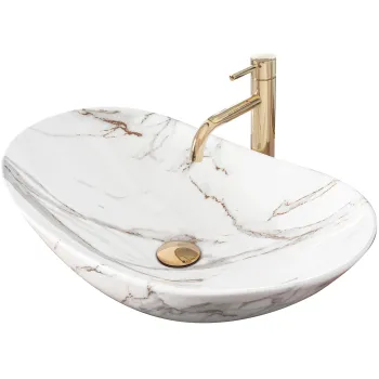 Lavoar cu montare pe blat, oval, imitatie piatra cu finisaj lucios, Rea Royal imagine