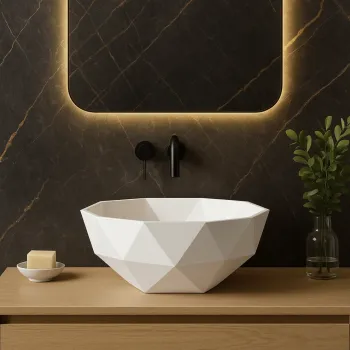 Lavoar de baie compozit cu montare pe blat, alb, oval, Foglia 3D Bowl imagine