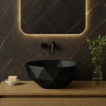 Lavoar de baie compozit cu montare pe blat, negru mat, oval, Foglia 3D Bowl imagine