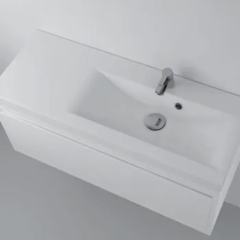 Lavoar din compozit incastrat, 90 x 35 cm, cuva orientata pe stanga, alb lucios, dreptunghiular, Foglia Selina imagine
