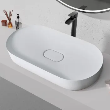 Lavoar din compozit pe blat alb, oval 71 cm, Rea Iris imagine
