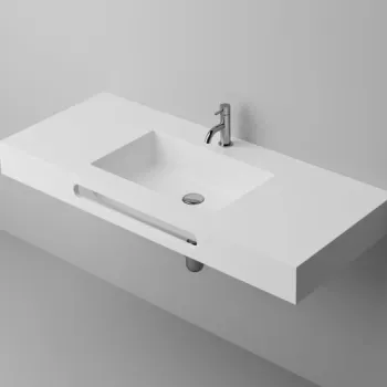 Lavoar din compozit suspendat cu suport prosop, 120 x 50 cm, alb, Foglia Port O imagine