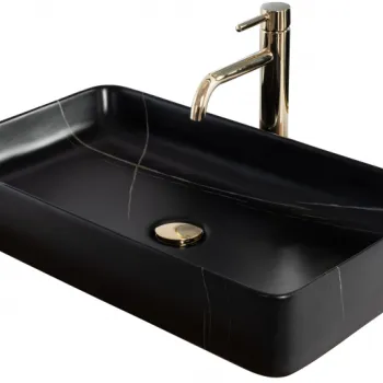 Lavoar dreptunghiular Rea Denis, negru cu aspect de piatra, 61,5 x 35 cm imagine