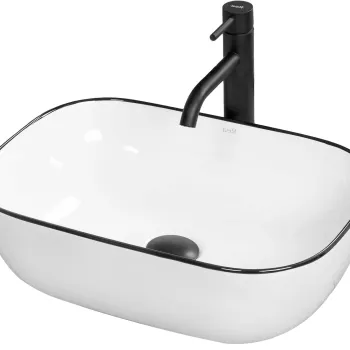 Lavoar dreptunghiular Rea Marbel, alb lucios cu contur negru, 46,5 x 33 cm imagine