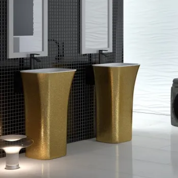 Lavoar freestanding auriu alb 52 cm din compozit mineral DuraBe, Besco Assos Glam imagine
