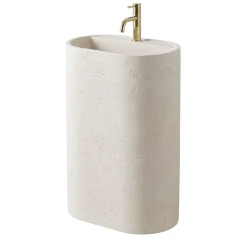 Lavoar freestanding oval REA Salento, piatra compozita Artificial Stone, bej ecru, 60 x 38 cm imagine