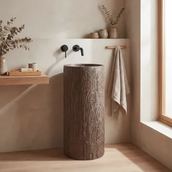 Lavoar freestanding rotund REA Rossana, din piatra compozita Artificial Stone, maro mat, 39.5 x 39,5 cm imagine