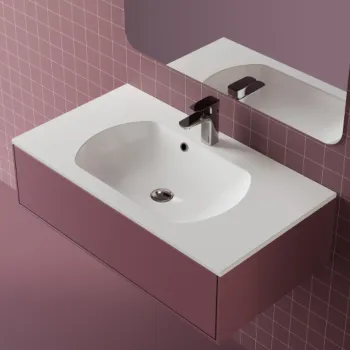 Lavoar incastrat din compozit, 90 x 50 cm, alb lucios, dreptunghiular, Foglia Estella imagine