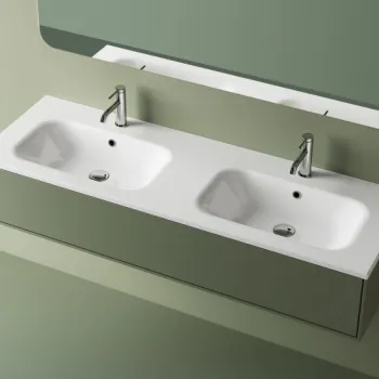 Lavoar incastrat din compozit, dublu, 141x46x14.2 cm, alb, Flare imagine