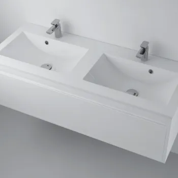 Lavoar incastrat dublu din compozit 120 x 45 cm, alb lucios, dreptunghiular, Foglia Yrsa imagine