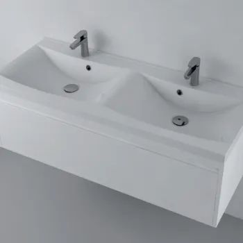 Lavoar incastrat dublu din compozit, 120 x 48 cm, alb lucios, dreptunghiular, Foglia Lucia imagine