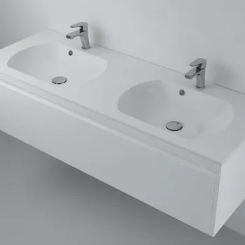 Lavoar incastrat dublu din compozit, 140 x 50 cm, alb lucios, dreptunghiular, Foglia Estella imagine