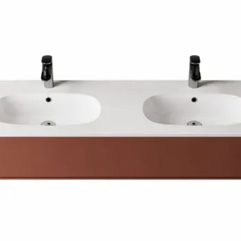 Lavoar incastrat dublu din compozit, 141 x 46 cm,  alb lucios, dreptunghiular, Foglia imagine